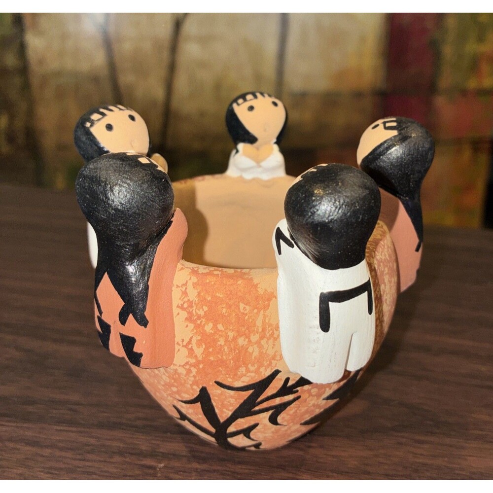 Teri Cajero Jemez Pueblo Pottery Friendship Bowl - 5 Children & Sun Clan Turtle
